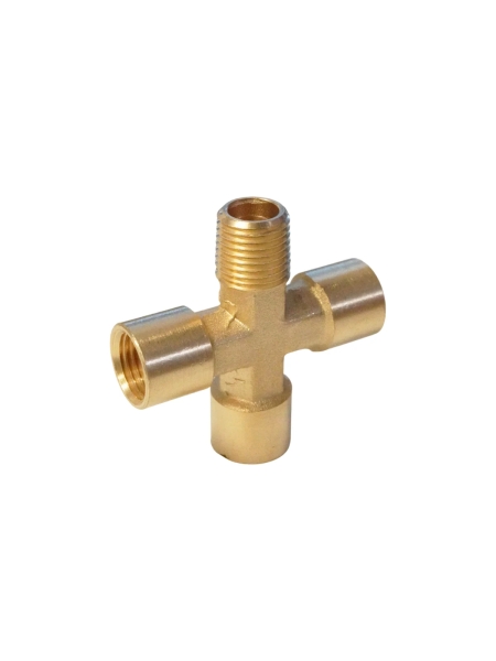 Фитинг X - образный WIEDERKRAFT резьба 1/4 PT, F-F-F-M (внутренний/внешний), латунь WDK-23FMB