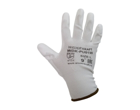 Белые лёгкие бесшовные защитные перчатки эргономичной формы из нейлона WIEDERKRAFT WDK-PU01W / XXL