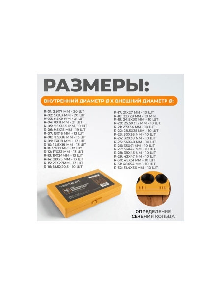 Набор уплотнительных колец KRAFTAIR резиновых, черных, 407 шт WDK-214049