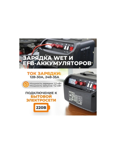 Пуско-зарядное устройство WIEDERKRAFT 12/24 в, 240А WDK-Start240