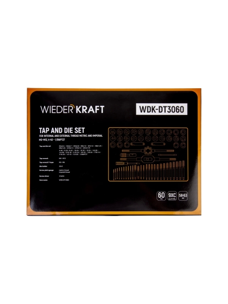 Набор метчиков и плашек WIEDERKRAFT М3-12 и 4-40 - 1/8NPT27, 60 предметов WDK-DT3060