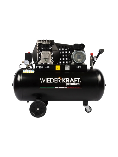 Масляный поршневой компрессор с ременным приводом WIEDERKRAFT 400 л/мин, ресивер 100л, WDK-91040