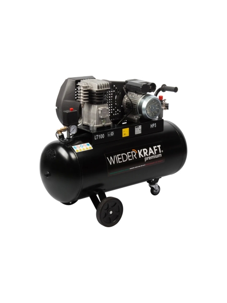 Масляный поршневой компрессор с ременным приводом WIEDERKRAFT 400 л/мин, ресивер 100л, WDK-91040