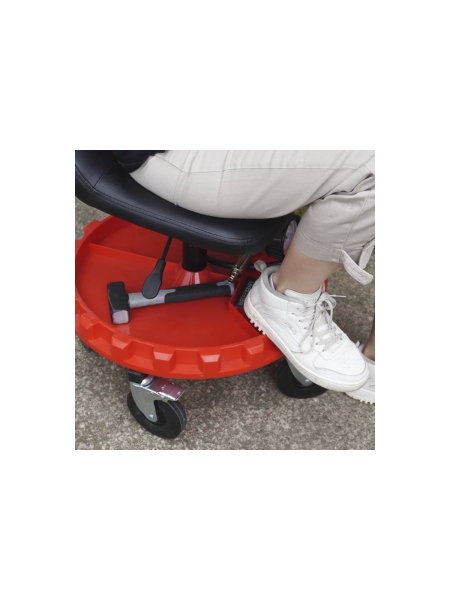 Табурет механика WIEDERKRAFT с лотком для инструмента, микролифтом, мягким покрытием и спинкой WDK-86012