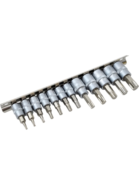 Набор головок-бит YATO TORX 1/4" Т8-Т30 3/8" Т40-Т55 12 предметов на металлической планке YT-04331 371404331 092 1