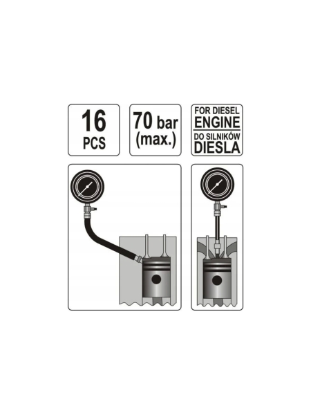 Набор YATO для измерения компрессии в дизельных двигателях 16 предметов пластиковый кейс YT-7307
