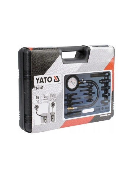 Набор YATO для измерения компрессии в дизельных двигателях 16 предметов пластиковый кейс YT-7307