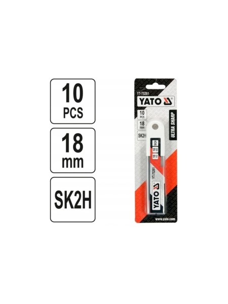 Лезвия для ножа YATO 18мм, SK2H -10шт YT-75261 371575261 092 1