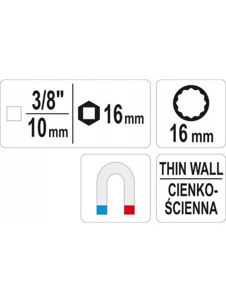 Головка свечная магнитная (16 мм; 3/8") YATO YT-38511