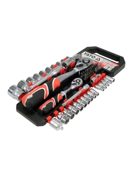 Набор торцовых головок YATO 1/4 1/2 10-24мм, биты, трещотки, удлинители, кардан, переходник 51 пр. YT-38680