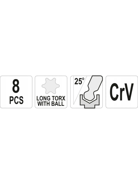 Набор торцовых ключей YATO CV 8 предметов TORX Т9-Т40 с шаром YT-05123 371405123 092 1