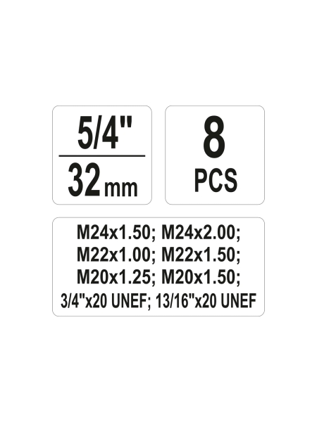 Haбop инcтpyмeнтoв для вoccтaнoвлeния peзьбы ocи ШPУCa 8пр YATO YT-17695