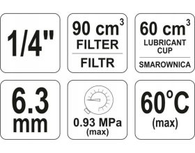 Влагоотделитель-лубрикатор (90 см3; 1/4) YATO YT-2385