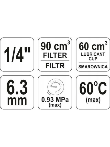 Влагоотделитель-лубрикатор (90 см3; 1/4) YATO YT-2385
