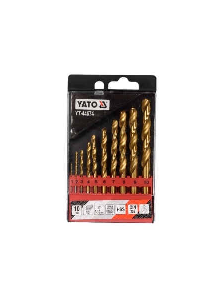 Набор сверл по металлу HSS-TiN 1-10 мм, 10 предметов YATO YT-44674