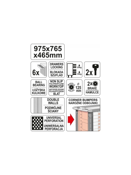 Инструментальная тележка YATO с 6 ящиками YT-55299