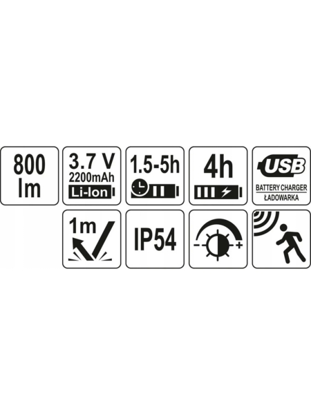 Налобный аккумуляторный фонарь YATO 800лм (датчик движения ) YT-08594 382708594 092 1