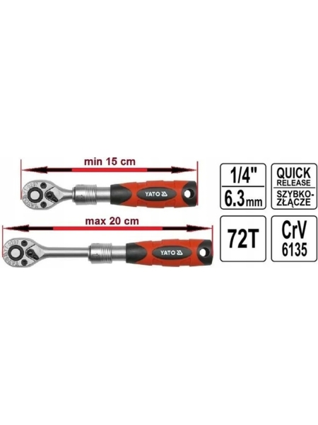Трещотка YATO телескопическая 1/4" YT-0297 37130297 092 1