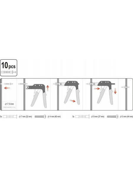Пистолет YATO для установки дюбелей Молли + 10 дюбелей YT-51450