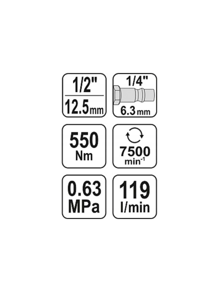 Пневмогайковерт YATO 1/2" ударный 550Нм 0,63 MPa YT-09511 370309511 092 1