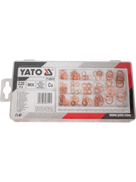 Набор мягких медных шайб 220 шт, YATO YT-068721