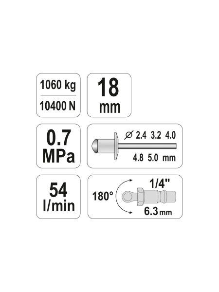 Пневмозаклепочник YATO 2.4-5 мм YT-36171