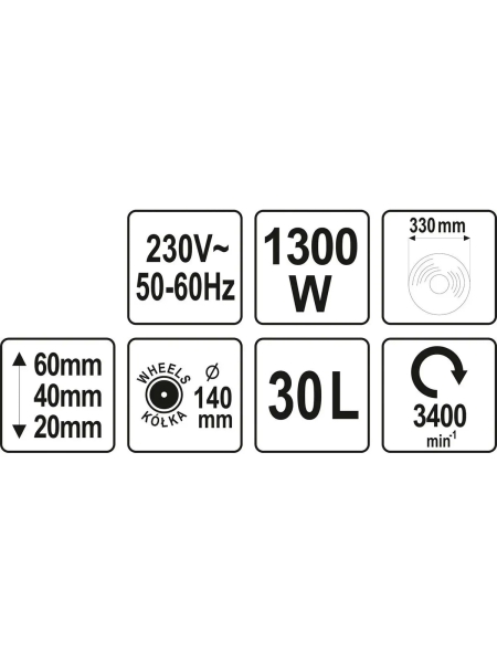 Электрическая газонокосилка YATO 1300 Вт, 330 мм, 30 л YT-85200