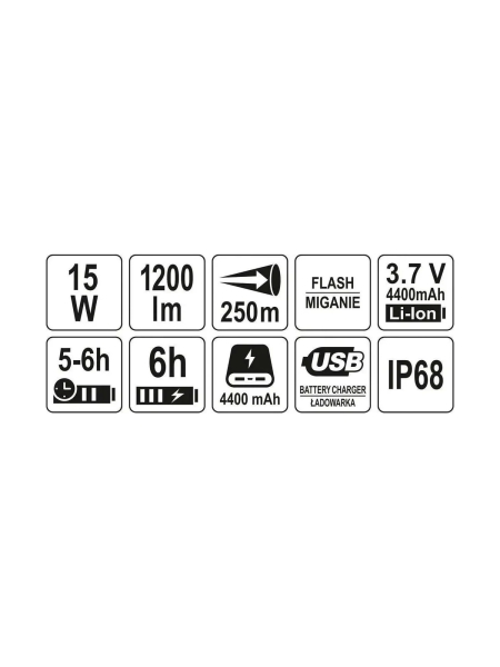 Прожектор ручной аккумуляторный YATO 1200lm, YT-08551 382708551 092 1