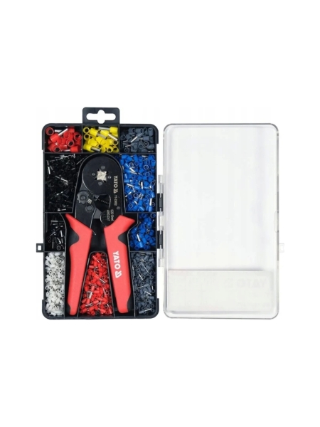 Клещи для опрессовки гильзовых разъемов YATO на проводах 0,25-10 мм2, 1200 шт. гильзовых разъемов YT-23052