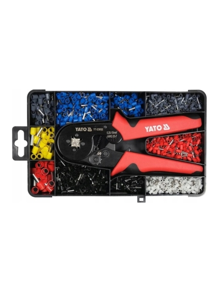 Клещи для опрессовки гильзовых разъемов YATO на проводах 0,25-10 мм2, 1200 шт. гильзовых разъемов YT-23052