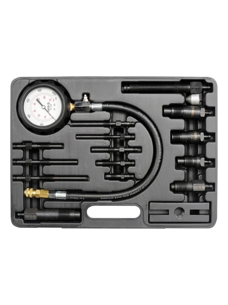 Набор YATO для измерения компрессии в дизельных двигателях 16 предметов пластиковый кейс YT-7307