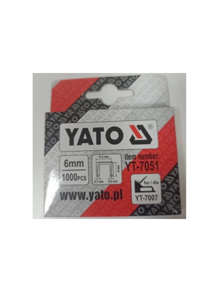 Скобы для степлера YATO 6 мм, 11.3х0.7 мм, 1000 шт. YT-7051