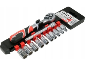 Набор торцовых головок YATO 1/4 4-13мм с трещоткой и удлинителем 12 предметов (пластиковая кассета) YT-14432