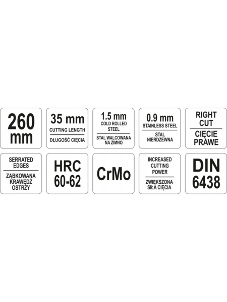 Ножницы YATO по металлу правые 260мм CrMо YT-1911 37131911 092 1
