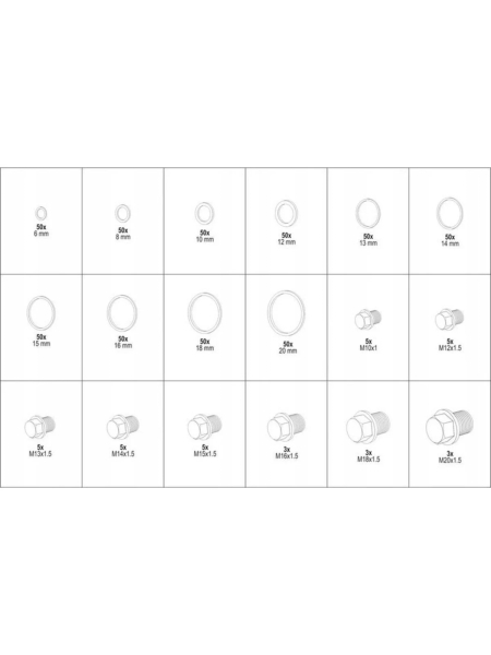 Набор алюминиевых шайб и маслосливных пробок YATO YT-06862