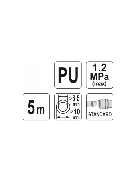 Шланг спиральный PU с быстросъёмным соединением 6.5x10 мм, 5 м YATO YT-24204