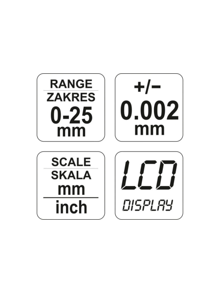 Электронный цифровой микрометр YATO 0-25мм YT-72305