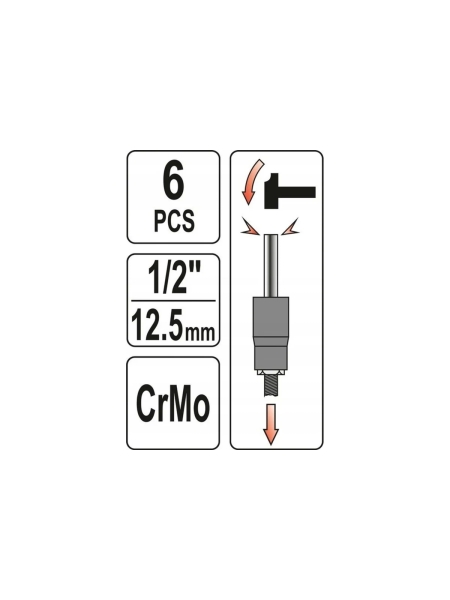 Набор для извлечения обломанных болтов YATO 6шт, 1/2" YT-06032 371406032 092 1