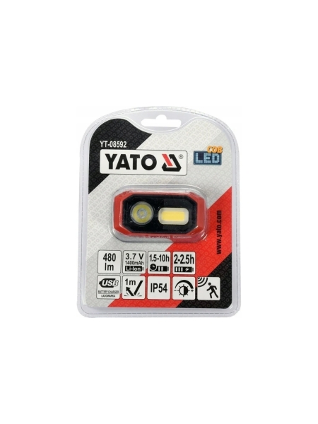 Налобный аккумуляторный фонарь YATO 480лм (датчик движения) YT-08592