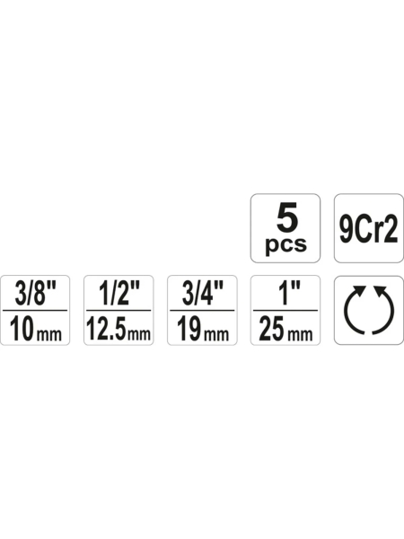 Набор трубных клуппов YATO 4 предмета, 3/8"; 1/2"; 3/4"; 1" YT-29001
