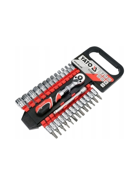 Набор торцовых головок и головок-бит YATO 1/4 4-14мм с трещоткой и удинителем 28 предметов YT-14433