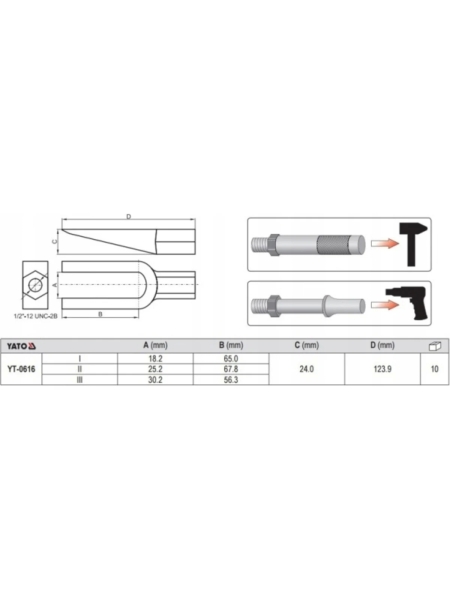Набор для снятия рулевых тяг и рулевых сошек YATO YT-0616