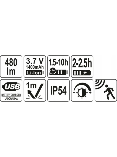 Налобный аккумуляторный фонарь YATO 480лм (датчик движения) YT-08592