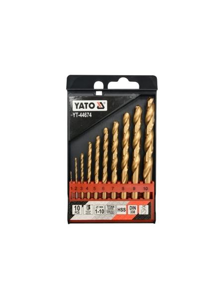 Набор сверл по металлу HSS-TiN 1-10 мм, 10 предметов YATO YT-44674