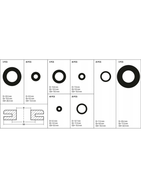Набор сальников YATO 180 шт. YT-06878