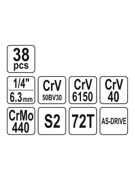 Наб. торцевых головок и бит YATO 1/4 38пр.XS YT-14471 371414471 092 1