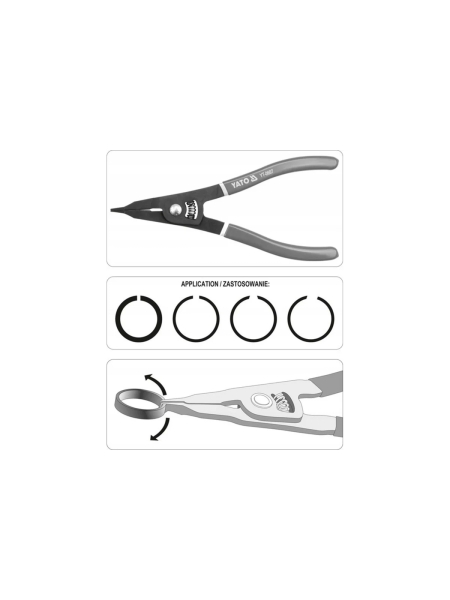 Щипцы для снятия и установки внешних стопорных колец YATO без ушек на валы коробки передач YT-0607