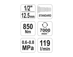 Гайковерт пневматический 1/2" 850 Нм YATO YT-09525