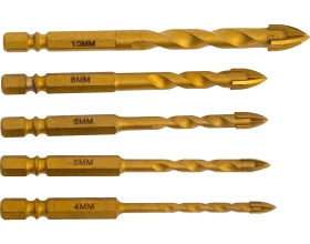 Сверла по плитке и стеклу с хвостовиком HEX 4-10 мм, 5 шт YATO YT-44809