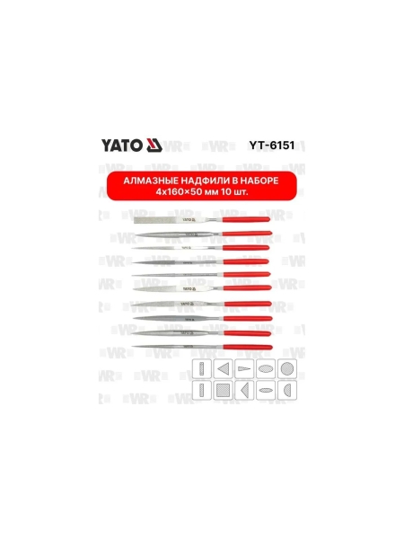 Набор алмазных надфилей YATO 4x160x50 мм 10 предметов YT-6151